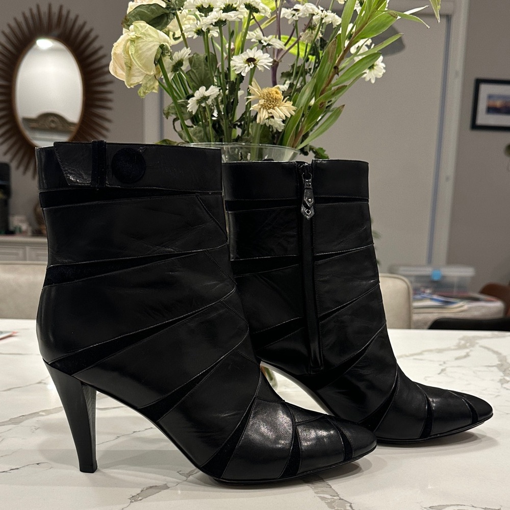 Cole Haan Black Leather Ankle Booties with Stacked Heel